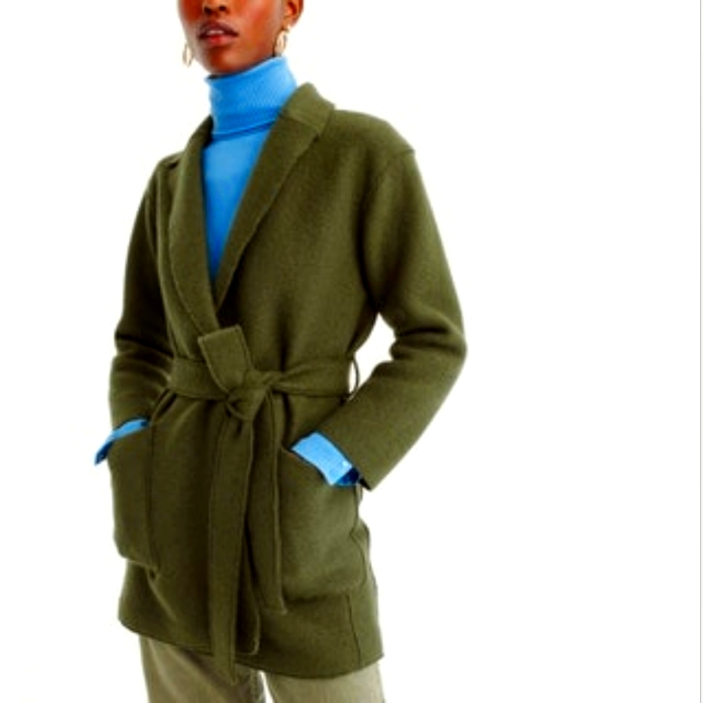 J Crew Camille Green Wool Wrap Coat